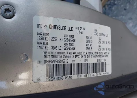 2008 Dodge Grand Caravan Sxt z USA, uszkodzony, nr VIN 1D8HN54P98B106716